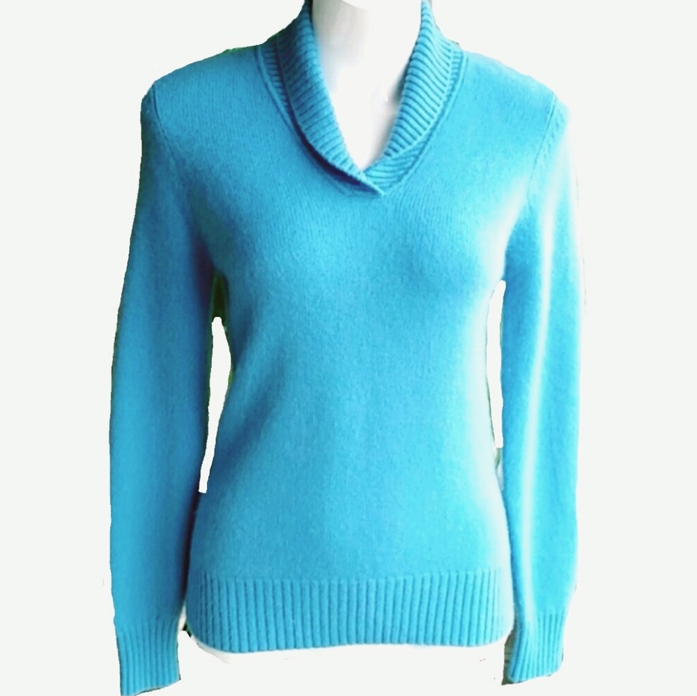 Charter Club Blue Soft Thick Cashmere Collar Sweater Classic Sz Small Minimalist